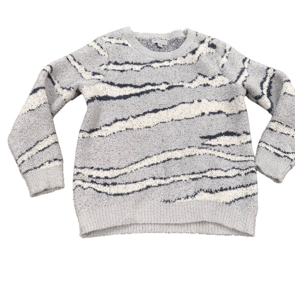 Barefoot Dreams CozyChic Seaside Crewneck Pullover Sweater in Ocean Zebra Blue - Picture 3 of 5